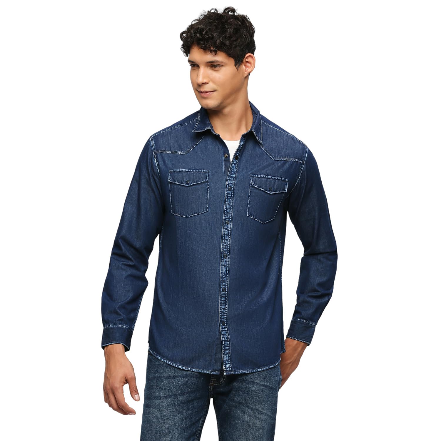 Dark Blue Solid Long Sleeve Shirt