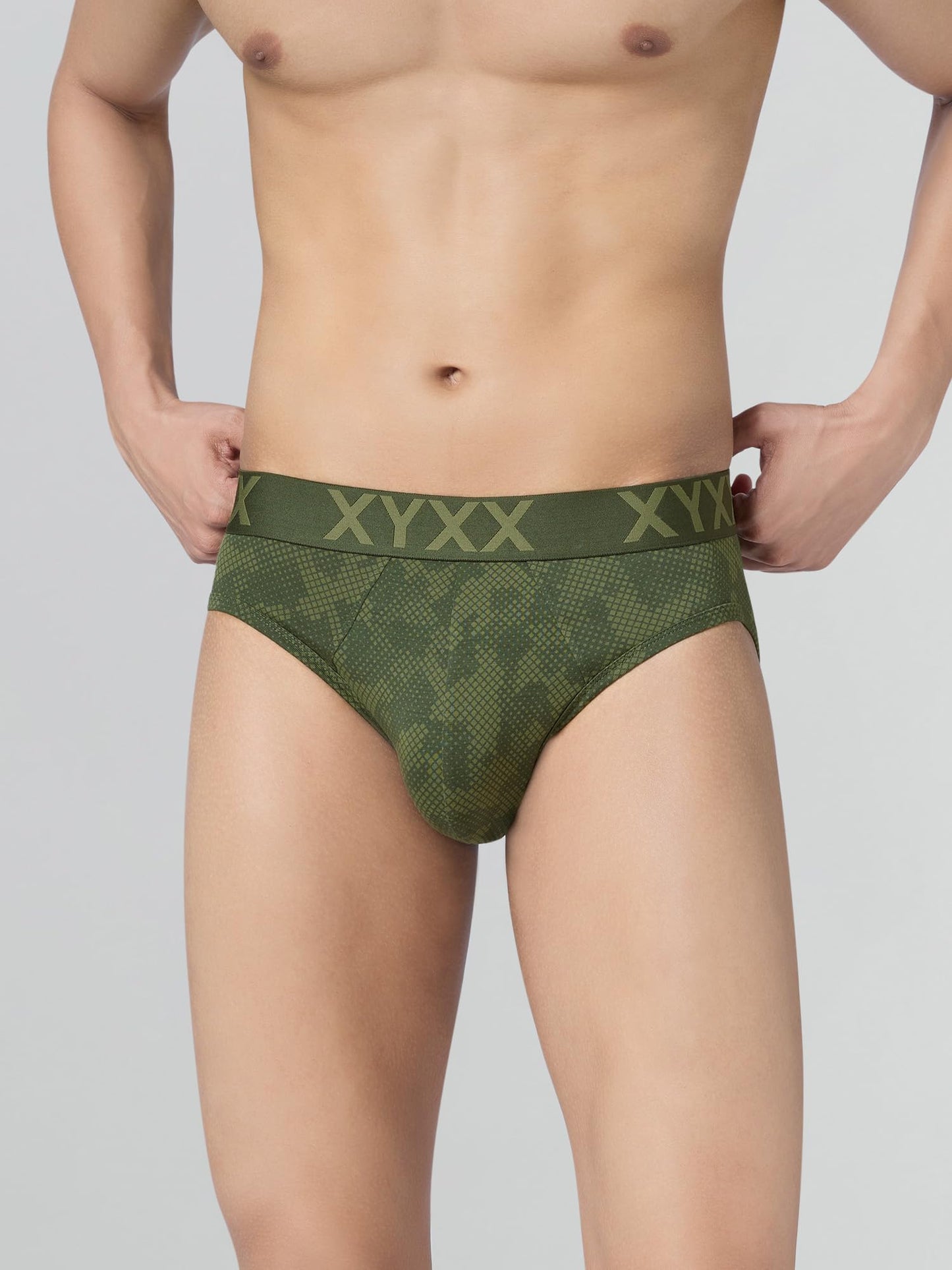 XYXX Mens Blend Geometric (Pack of 2) Cotton Modal Matrix Brief_2_Linear Grey+Olive Drift