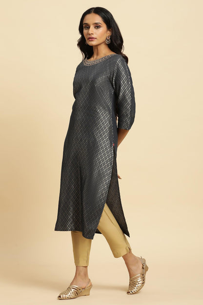 W For Woman WomenS Cotton Blend Solid Regular Kurta (23Auw12748-313366_Dark Grey
