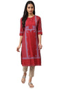 W For Woman Red Geometric Printed Regular Kurta with Gold Glitter Sequins