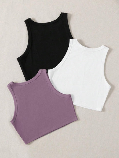 Toochki Tops for Woman | Spandex Top | Crop | Short | Western | for Jeans | Sleeveless | Stretchable | Pack of Three | Black-Whi