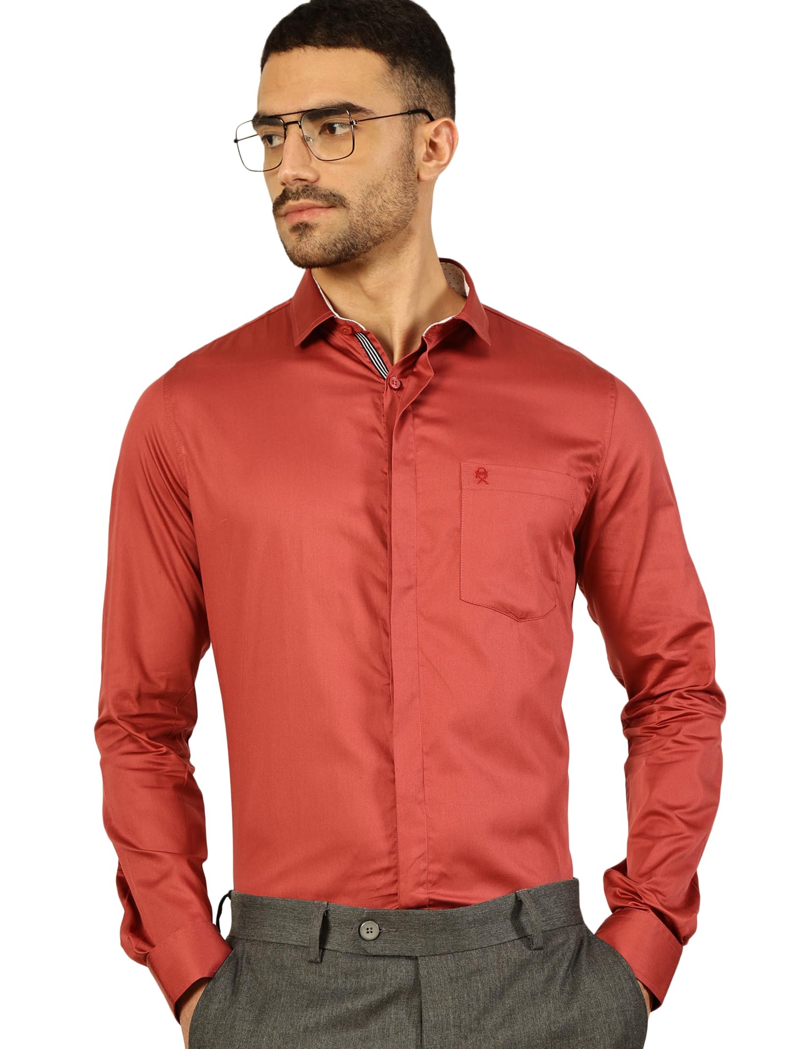 Thomas Scott 100% Cotton Long Sleeve Solid Formal Shirts for Mens Peach