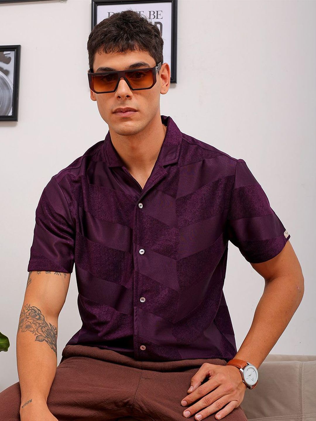 The Indian Garage Co Mens Slim Fit Shirt (1223-SHTKRS-05-01_Plum