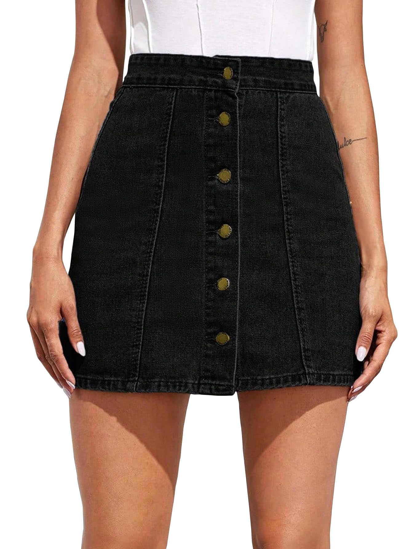 Sugathari Womens Casual Denim Black Skirt  High Waist, A-Line, Mini Length Without Pockets | Stylish Everyday Wear (Skirts 210