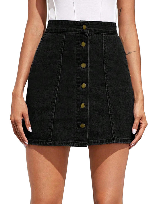 Sugathari Womens Casual Denim Black Skirt  High Waist, A-Line, Mini Length Without Pockets | Stylish Everyday Wear (Skirts 210