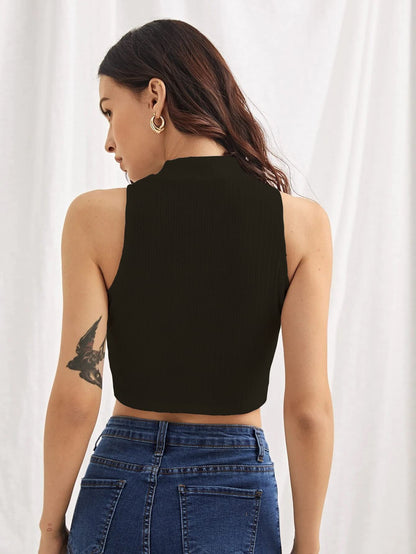 Shasmi Womens & Girls Solid Ribbed Round Neck Collarless Sleeveless Slim Fit Simplicity Tank Tops (Pack of 2) (TOP 37 Black Ru