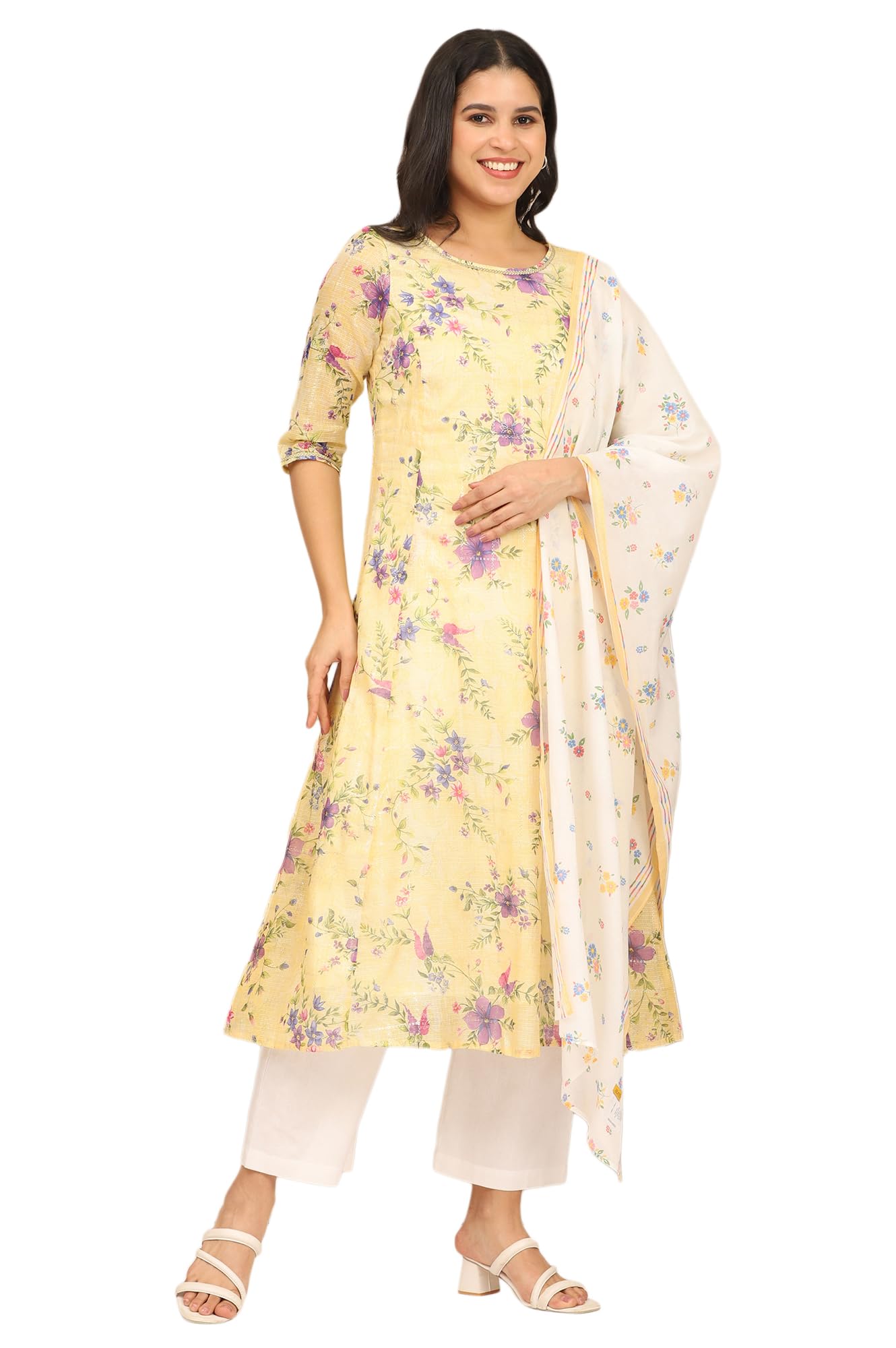 Aurelia Women'S White Floral Printed Pure Cotton Stole (Size: Free Size)-A80054-508900