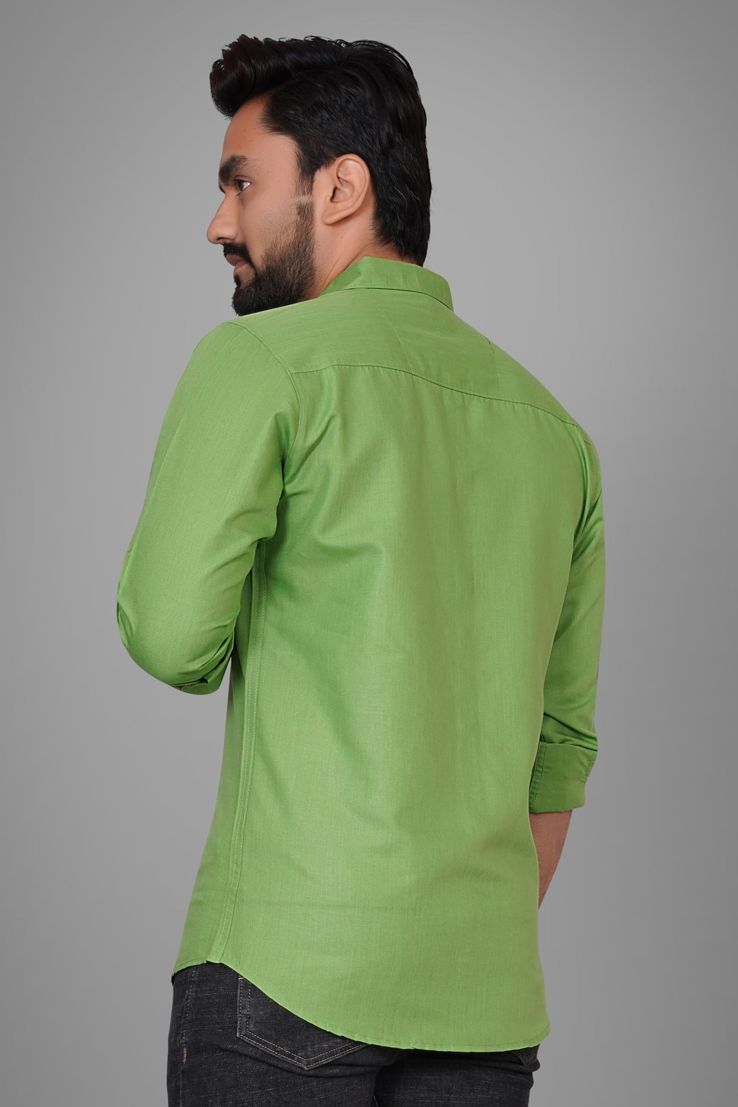 Besix MenS Green Cotton Blend Full Sleeve Shirt For Man With Tailored Fit Spread Collar And Standard Length - Formal Stylish We