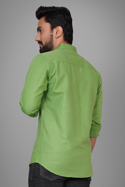 Besix MenS Green Cotton Blend Full Sleeve Shirt For Man With Tailored Fit Spread Collar And Standard Length - Formal Stylish We