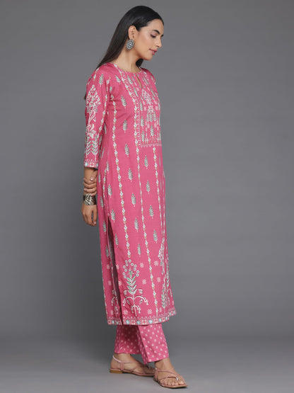 Libas Coral Printed Poly Crepe Straight Kurta With Trousers