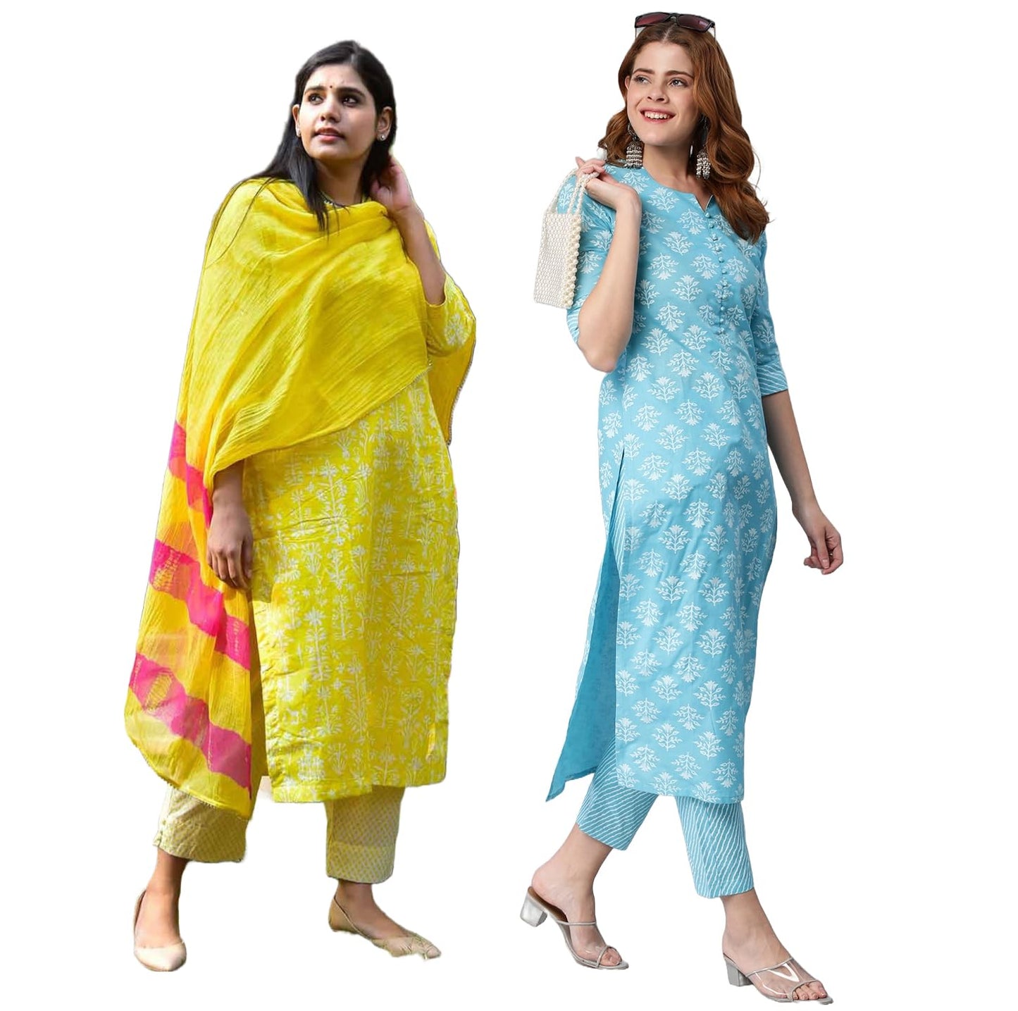 ANNI DESIGNER Women's Cotton Blend 3 Pack Of Combo Kurta Pant Set (2 Set)