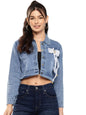 Aarika Womens Blue Colour Self Design Party Wear Denim Jacket (S-L)