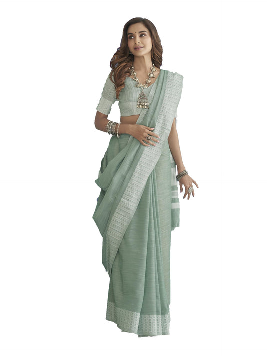 Pujia Mills WomenS Soft Linen Indian Ethnic Wear Saree Casual Wear Saree Professional Wear Women Cotton Saree Cream & Black Sar