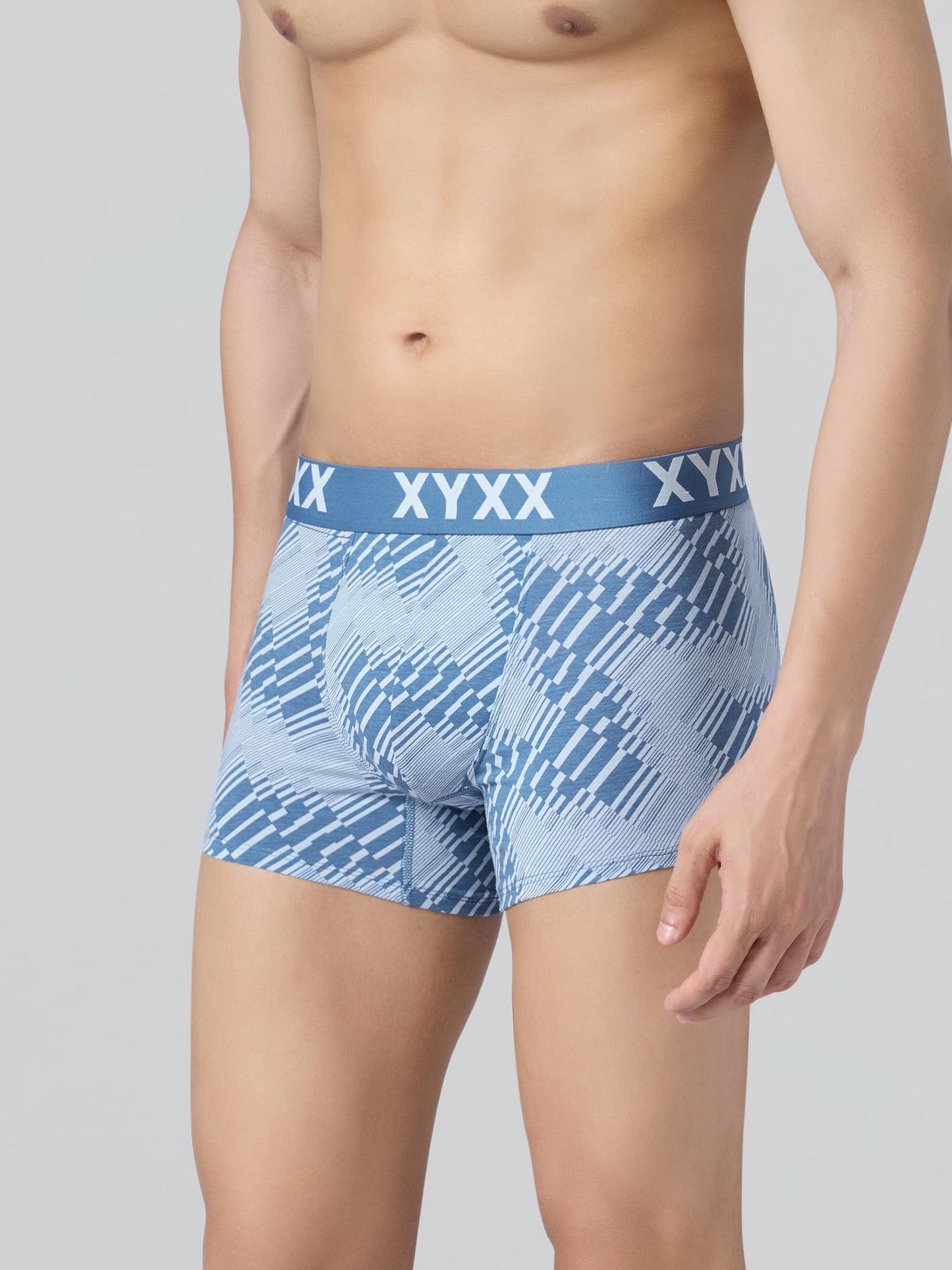 XYXX Mens Blend Geometric (Pack of 2) Cotton Modal Matrix Trunk_2_Cascade Blue+Code Red