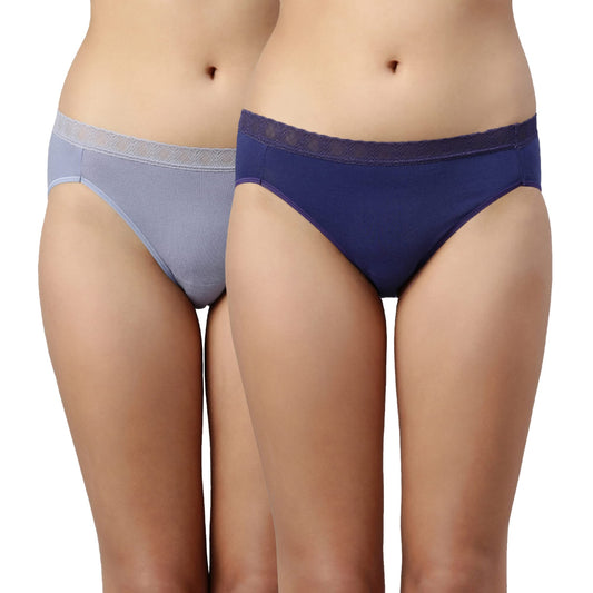 Enamor Cotton Hipster Panties for Women Pack of 2 | Full Coverage, Mid Waist with Antimicrobial & Stain Release Technology | Col