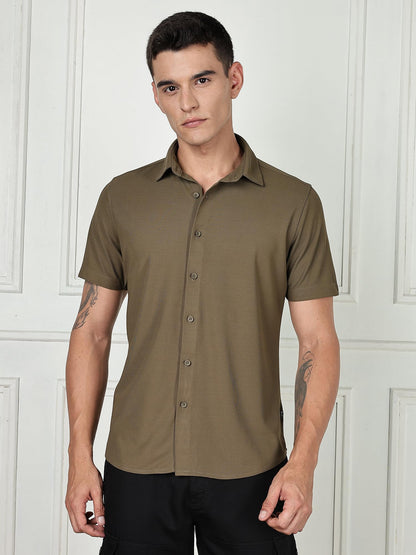 Thomas Scott Mens | Premium | Spread Collar | Slim Fit | Short Sleeves | 4 Way Stretch | Coolmax | Knitted | Casual | Shirts fo