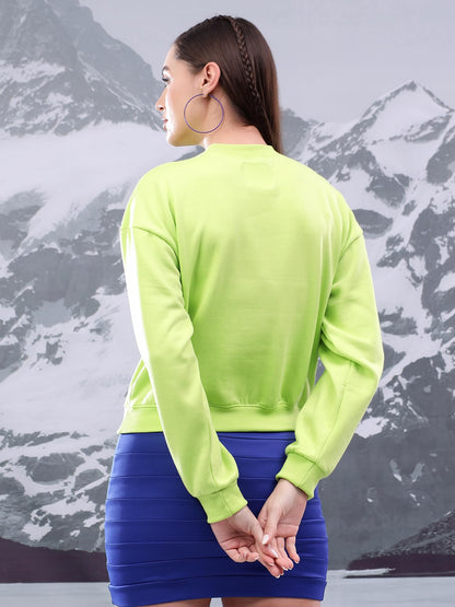Kotty WomenS Fleece Sweatshirt Solid Pattern With Classic Round Neck(Green,M)