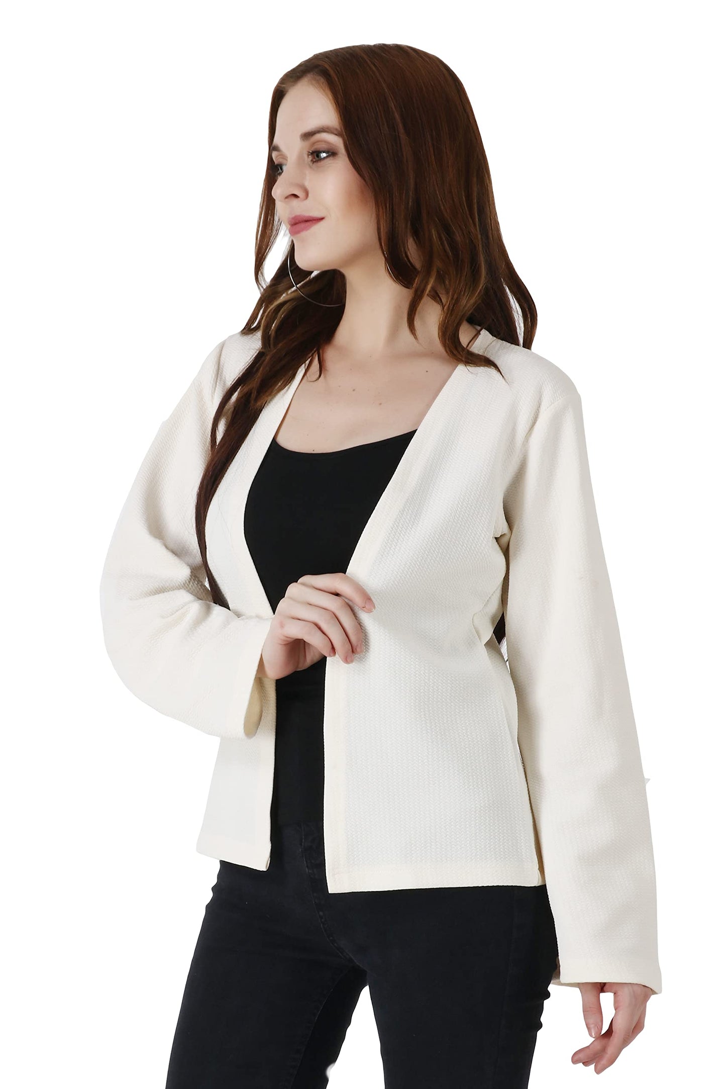 POPWINGS Casual Black Solid Front Open Shrug for Women || Latest Stylish Summer Wear Shrugs for Women || Hip-Length Women Shrug