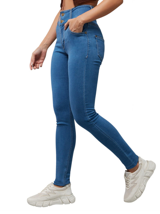 Dolce Crudo Womens Skinny Fit High Rise Regular Length Ice Wash Stretchable High Waist Denim Jeans (DOSS25DEN68-41-31-28, Cobal