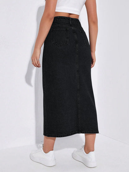 Shasmi Womens Spring/Summer Casual Front Split Thigh Straight Denim Skirt ll Denim Skirt for Women Long ll Skirt & top for Wome