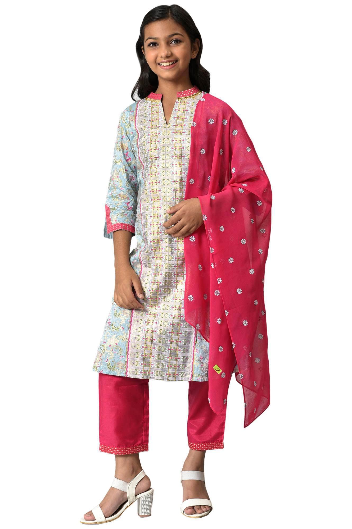 Aurelia Girl'S Viscose Kurta-Straight Palazzo-Dupatta (22Aug10259C-506145_Blue
