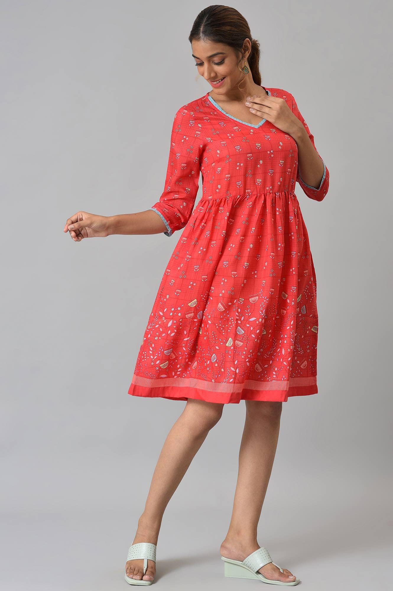 Aurelia WomenS Polyester Fit And Flare Knee-Length Casual Dress (22Ona13070-505325_Red