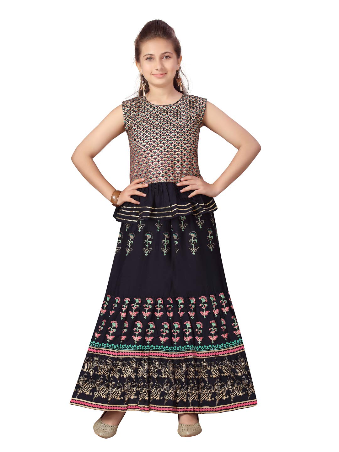 Aarika Girl's Cotton (Lehenga Choli Set_Navy Blue_10-11 Years)