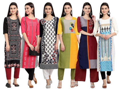 Tee Projekt Printed Crepe Kurti For Women Ll Modern Kurtis: For The Trendy You (Pack Of 6)