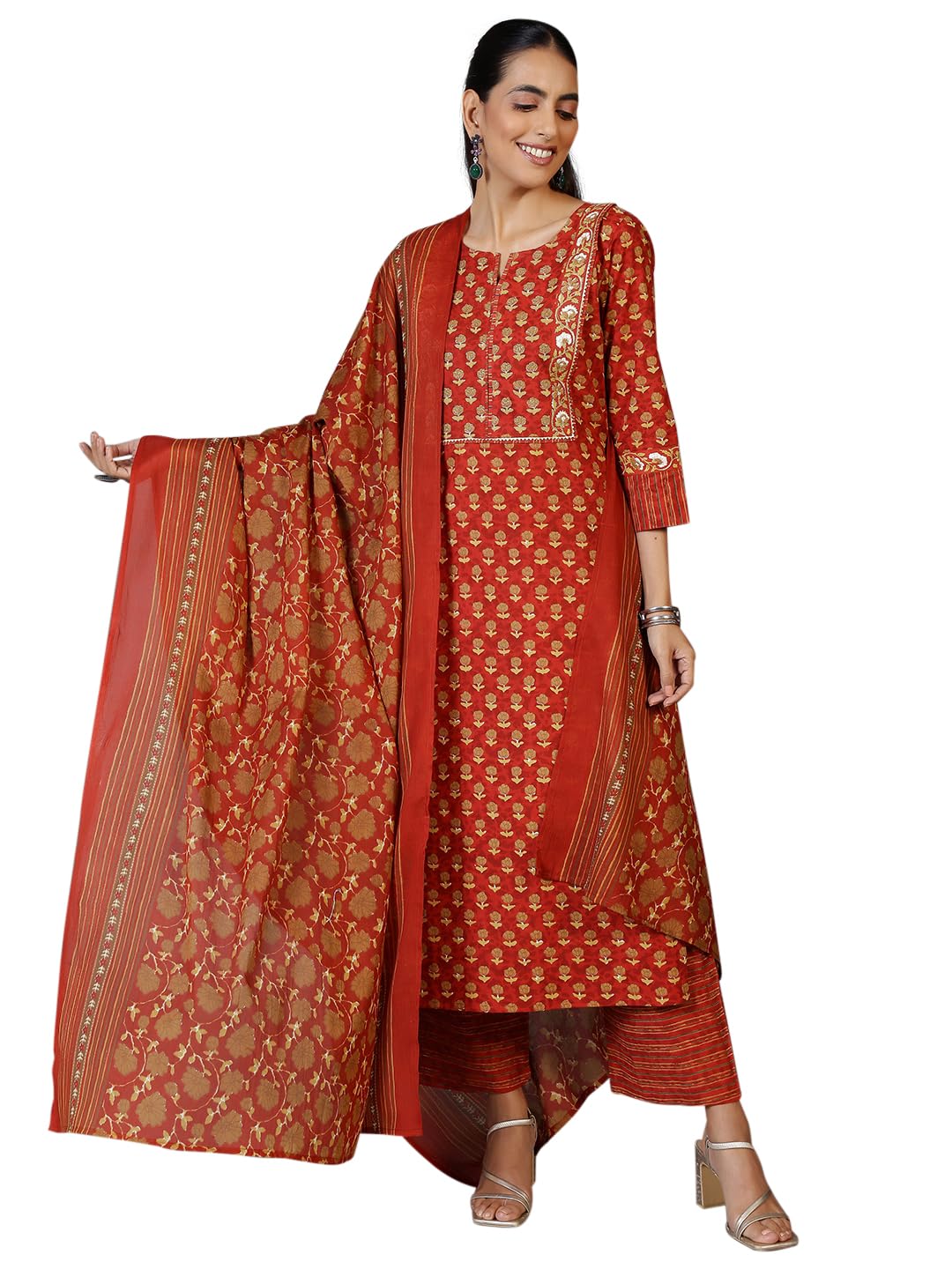 Libas WomenS Cotton Kurta Set (27404_Rust
