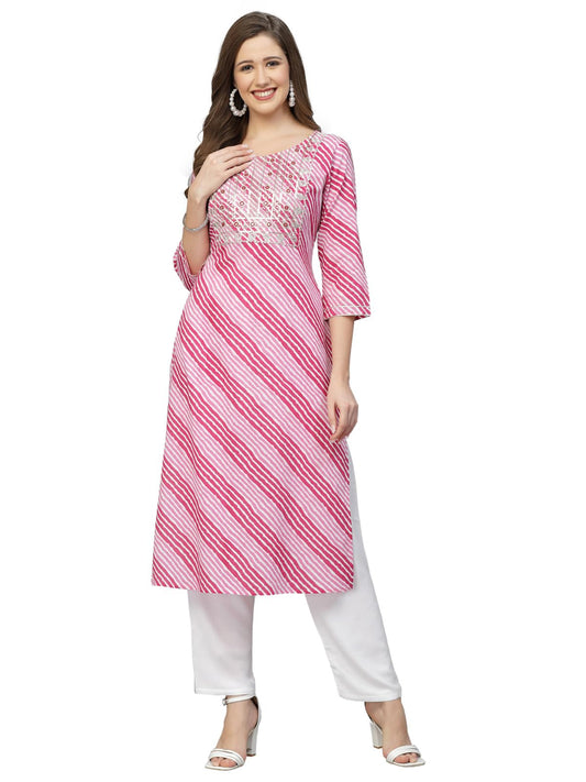 Stylum Women's Lehriya Printed & Embroidered Rayon Straight Kurta (NISARKURTA)