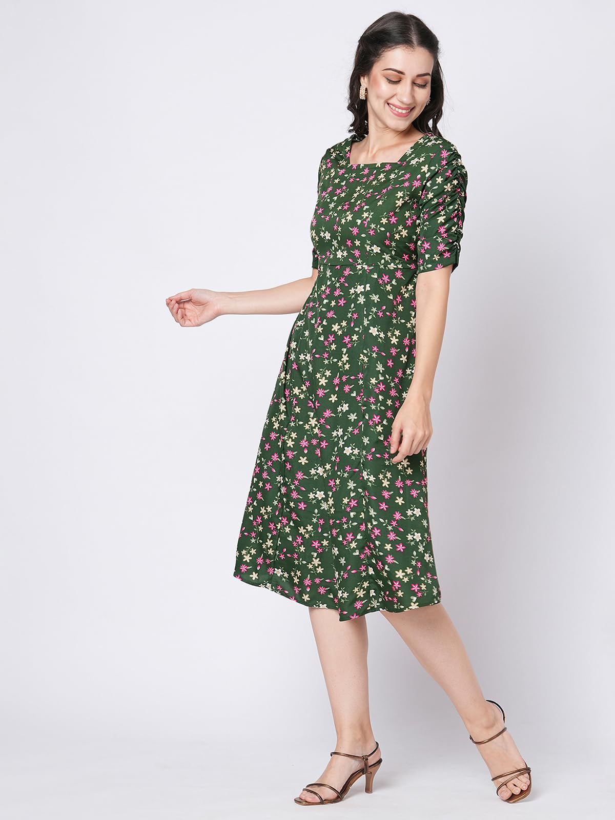 Selvia Western Dress For Women|Crepe Dress For Women|Fit & Flare Dress|Floral Printed Dress For Women|One Piece Dress For Women