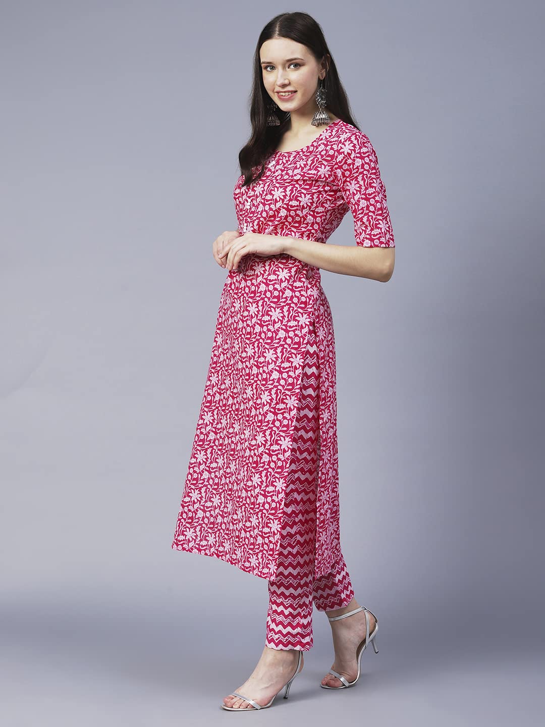 GoSriKi Women's Cotton Blend Printed Straight Kurta with Pant (AZRAK-GS)