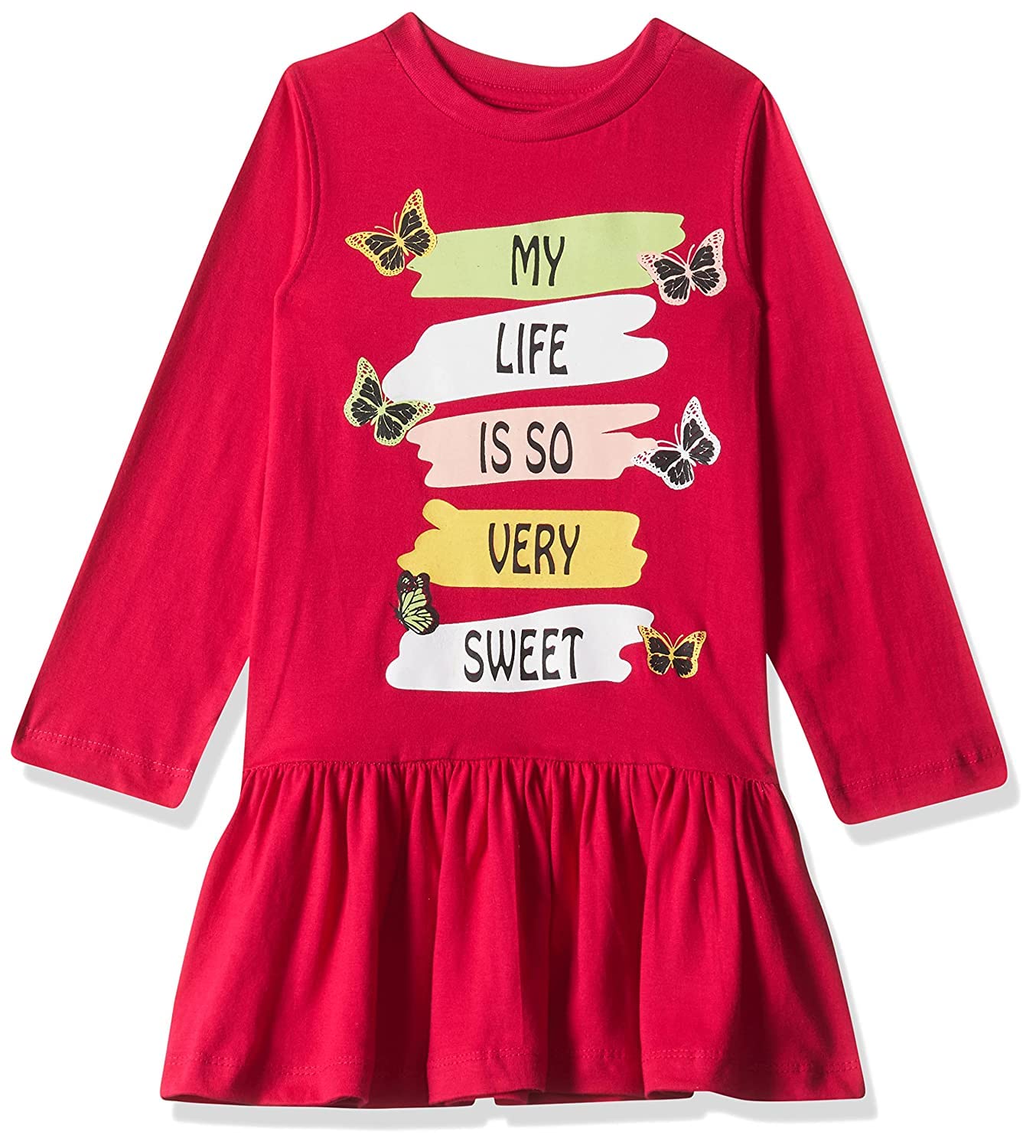 T2F Girls Cotton A-Line Knee-Length Casual Dress (GLS-DRZ-05_Fusia