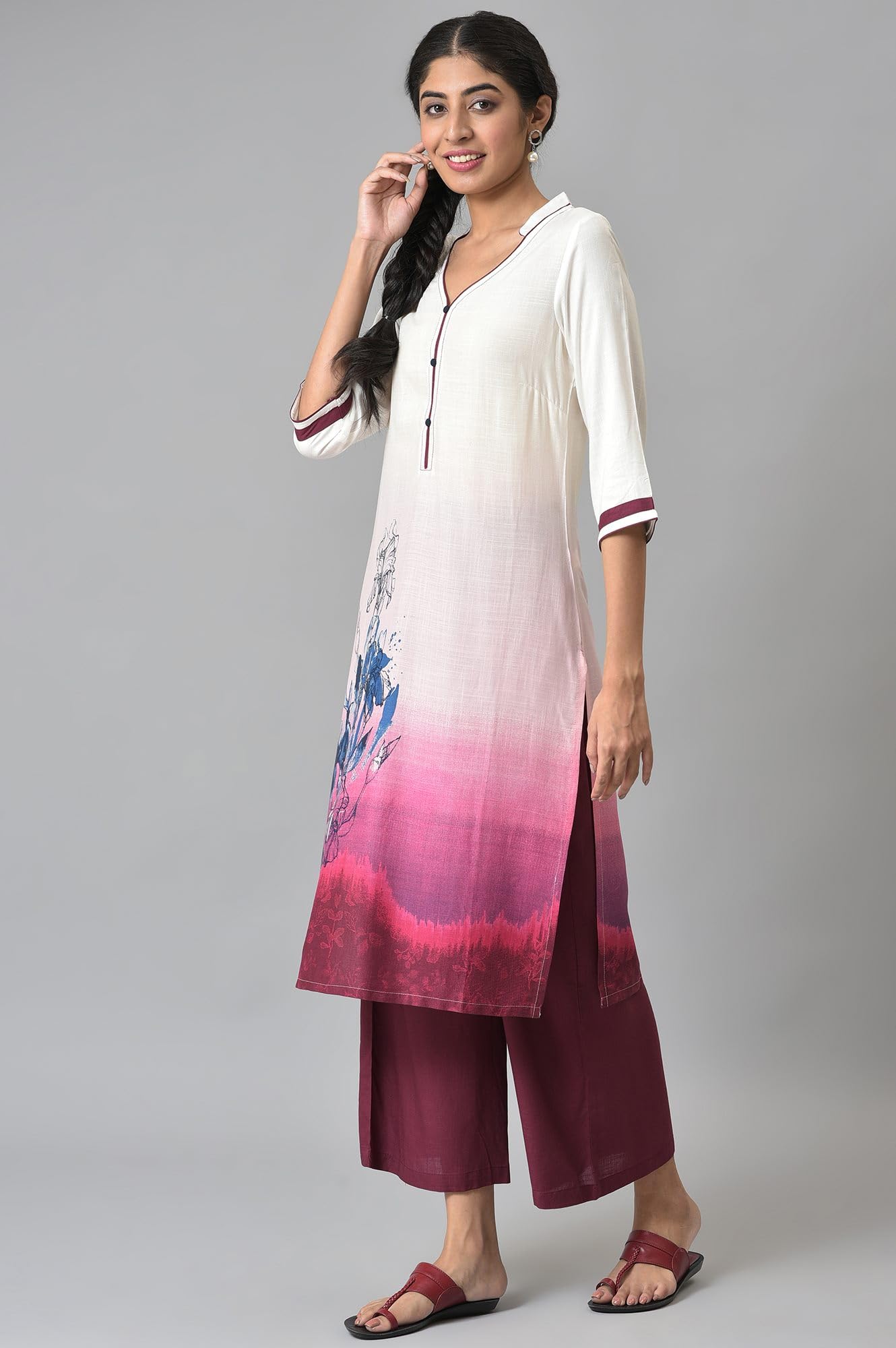 Blue Floral Printed with Zari Embroidery Liva Dress and Dupatta