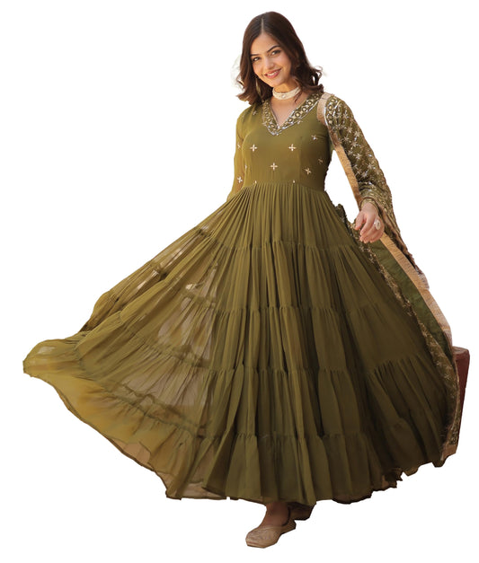 Fashion Basket WomenS Georgette Anarkali Dress Green