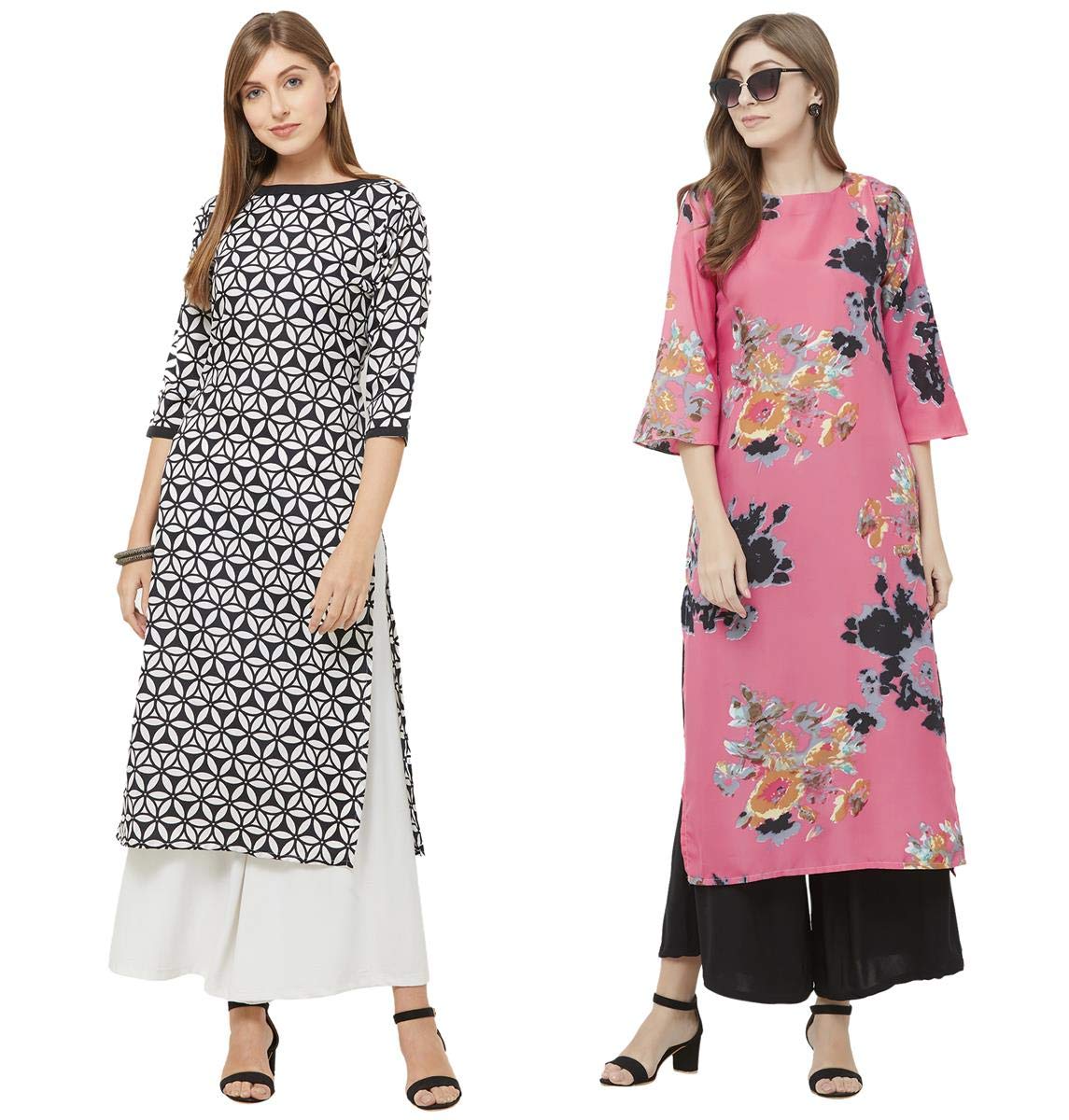 Anni Designer WomenS Multi-Coloured Crepe Straight Calf Length Ethnic Printed Kurti(Pack Of 2)(Kurti-Combo-204_M_1-Multi-Coloure