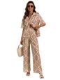 Greciilooks Women Co Ord Set| Knot Front Shirt & Wide Leg Pants| Allover Print Shirt & Bottom| Long Sleeve Shirt| Straight Print