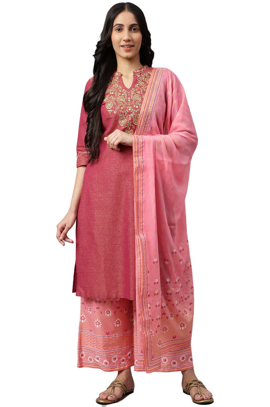 Aurelia Rayon Blend Women's Yarn-Dyed Kurta Set With Palazzos And Dupatta
