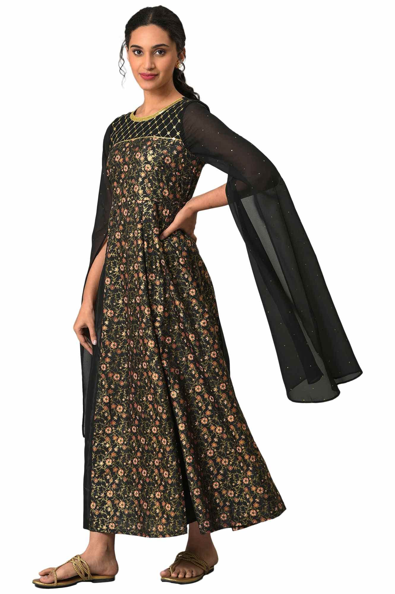 Aurelia WomenS Polyester Fit And Flare Midi Dress (22Aua13654-506524_Black
