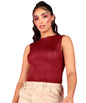 POPWINGS Casual Self-Design Wrinkle Round-Neck Sleeveless Crop Top for Women || Summer Wear Crop Tops for Women || Latest Stylis