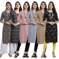 Pinkmint WomenS Crepe Kurti Round Neck Straight Kurti For Women Comfortable Kurti Regular Wear Kurti For WomenS (Pack Of 6)