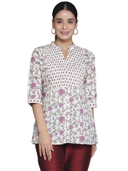 Libas WomenS Cotton Blend Printed Straight Kurtis (26872_Off White