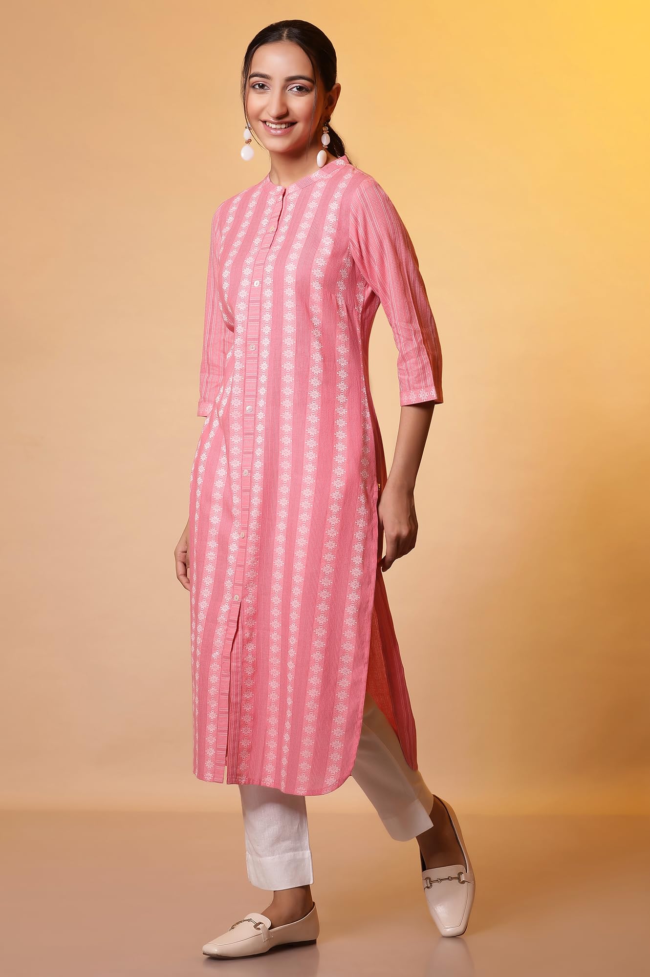 Aurelia Women's Striped Cotton Blend Straight Kurta
