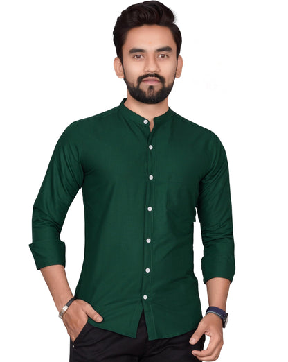 Besix MenS Cotton Solid Shirt With Mandarin Collared Full Sleeve Button Closure Curved Hem Straight Length And One Pocket | Mdr