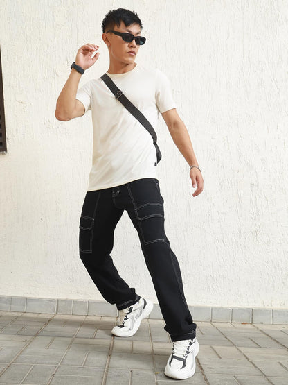 Hubberholme Men Black Smart Casual Summer Cotton Loose Fit Solid Trousers_12