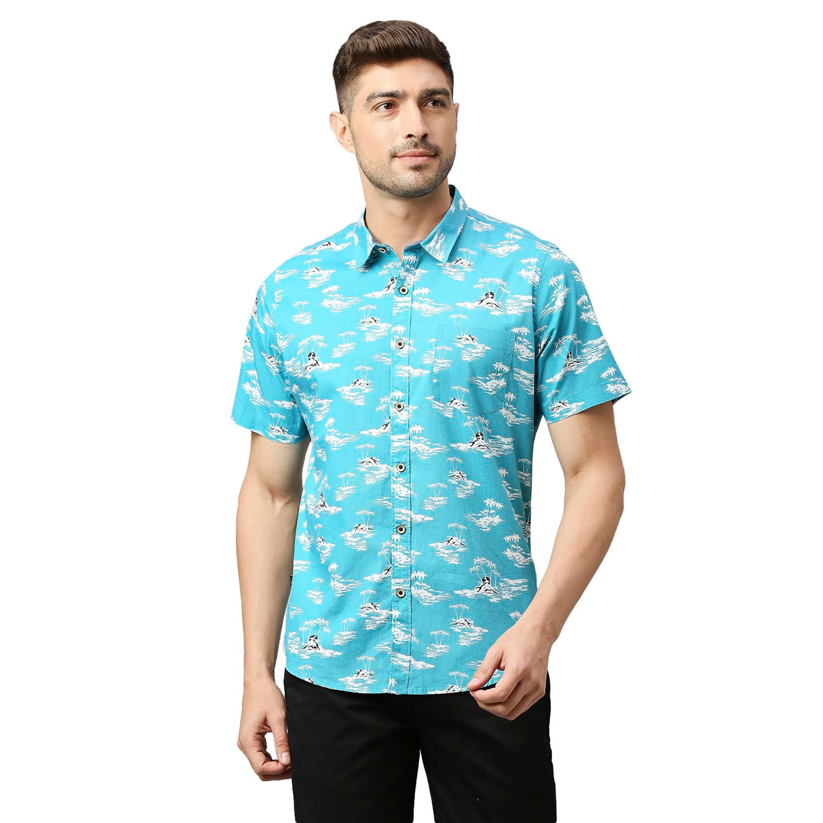 Thomas Scott Mens Printed Slim Fit 100% Cotton Casual Shirt with Spread Collar and Half Sleeve