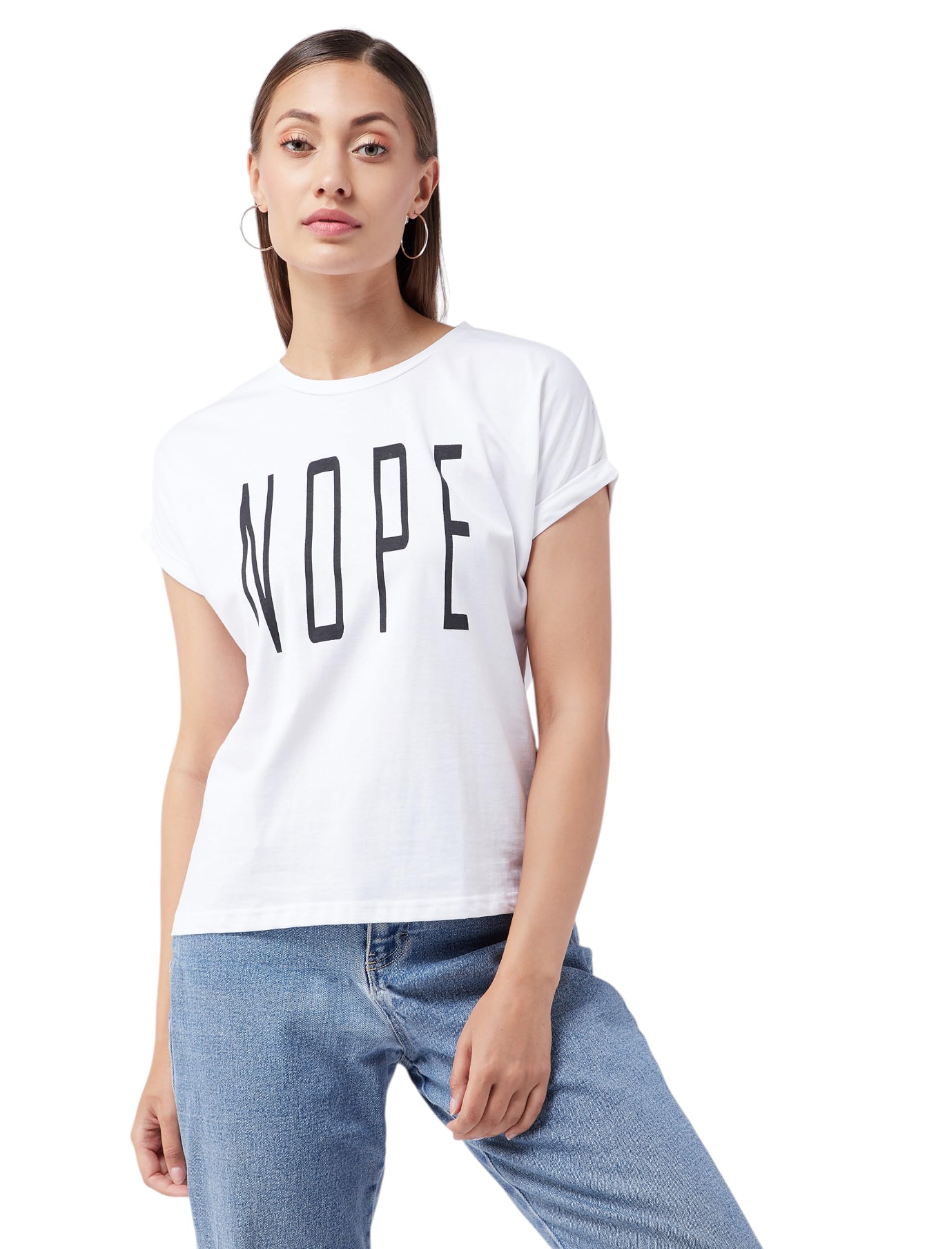 Miss Chase Womens Round Neck Continuous Short Sleeve Print T-Shirt (MCSS25TS99-03-708-02, Diamond White, XS)