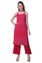 Aurelia Women's Pink Embroidered Spaghetti Strap Kurta, Palazzo and Dupatta Set (Size: XL)-AS15814-E608411