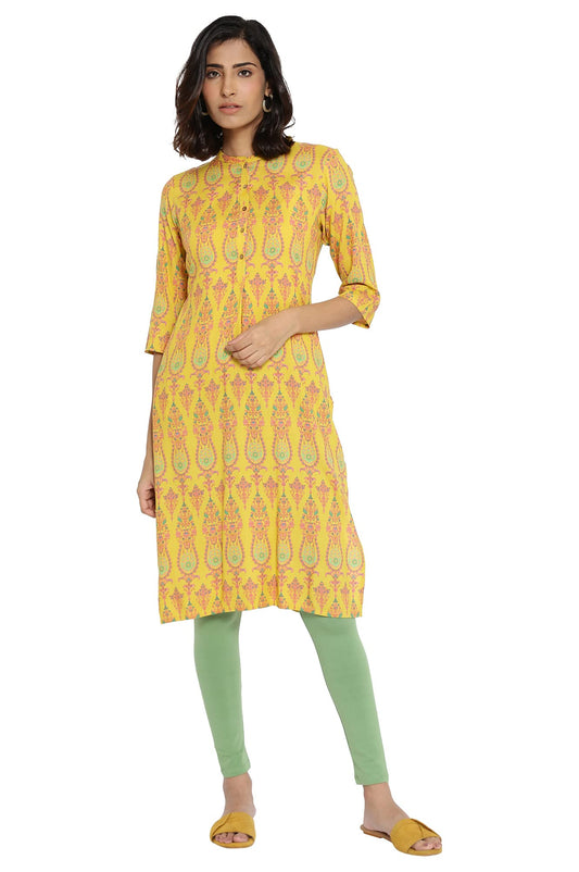 W for Woman Women's Viscose Straight Fit Printed Button Down Straight Kurta