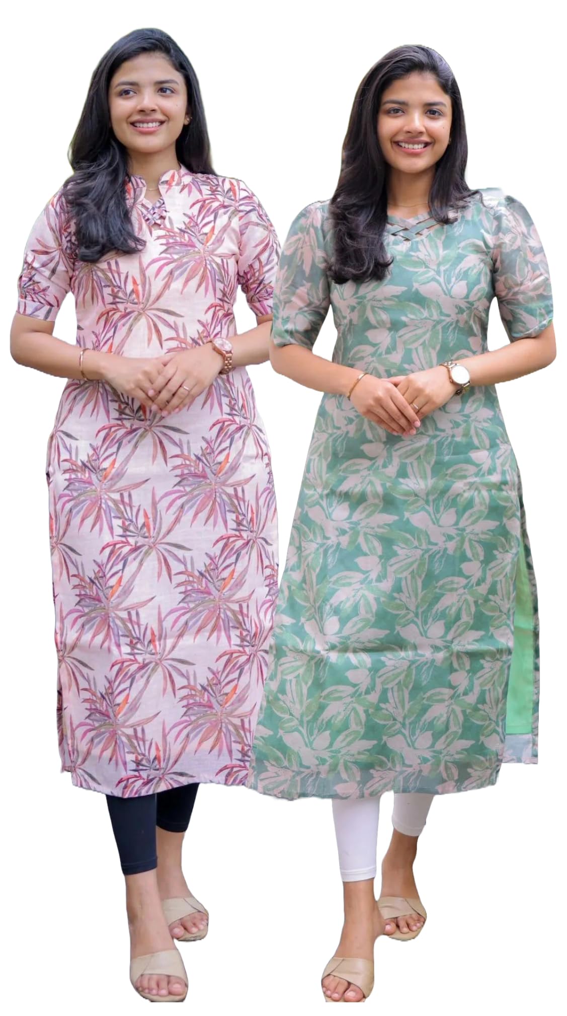 ANNI DESIGNER Womens Viscose Chanderi Printed Straight Kurta Pack of 2 Combo (Kakulam Pink-Godavari Green-Combo_XL_Multicolor_X